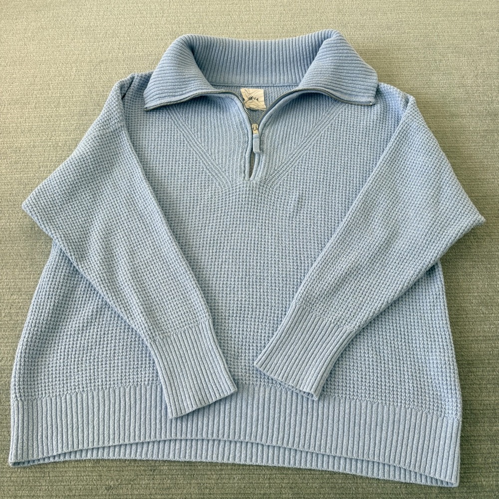 Aerie Sweater Women S Blue Pullover Collared Oversized Cozy Knit 1/4 Zip